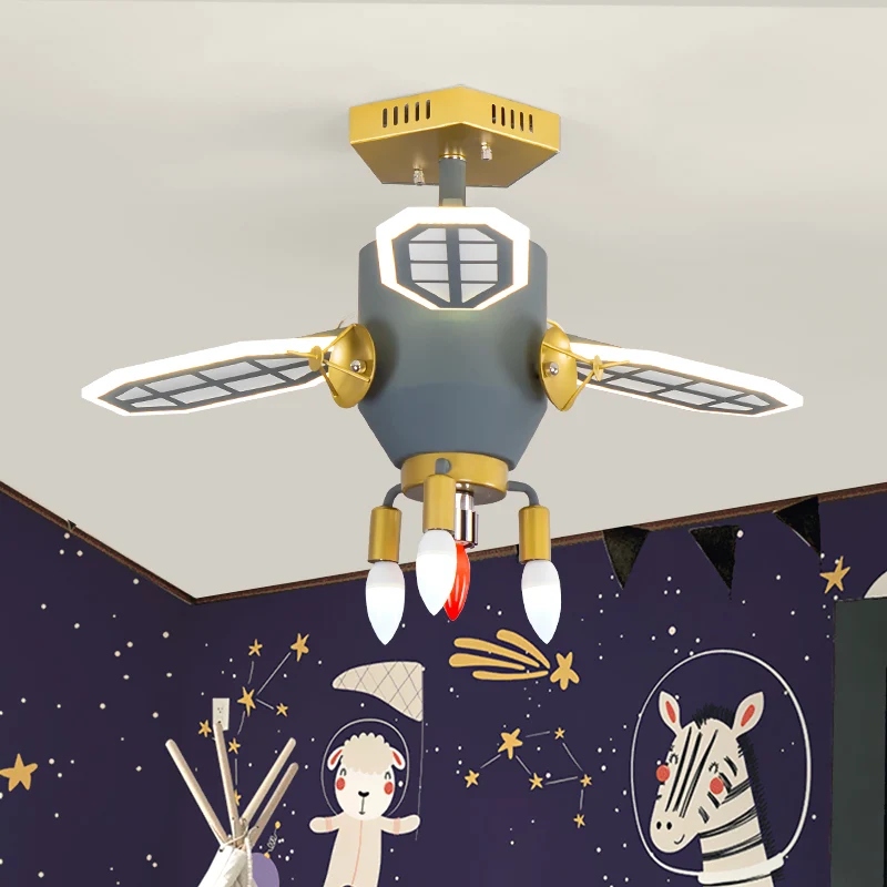 Kinder 4-kops plafondinbouw grijze Spaceport semi-inbouwverlichting met metalen kap Clearhalo