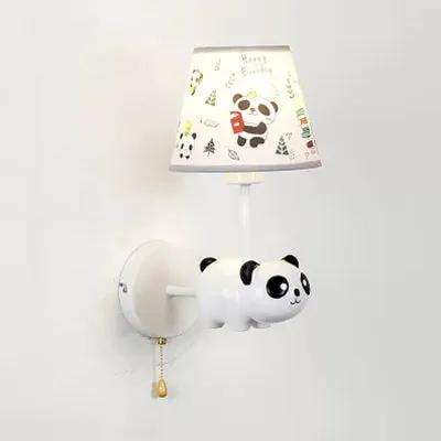 Kindergarten Panda Sconce Light met stoffen kap hars 1 hoofd dier witte wandlamp Clearhalo