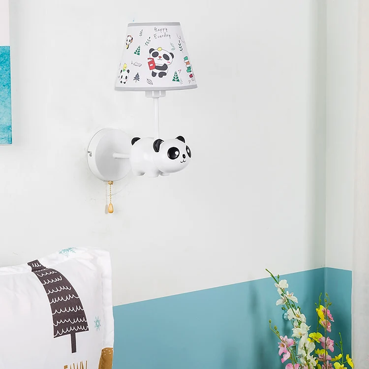 Kindergarten Panda Sconce Light met stoffen kap hars 1 hoofd dier witte wandlamp Clearhalo