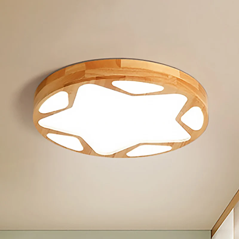 Kindergarten Star Flush plafondlamp hout acryl moderne LED-plafondlamp beige Clearhalo