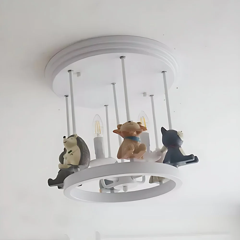 Kinderkamerkaars Semi-inbouwlamp met dierlijk metaal 4 lampen Modern wit plafondarmatuur Clearhalo