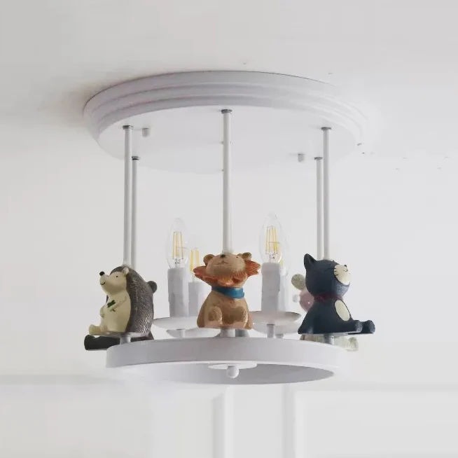 Kinderkamerkaars Semi-inbouwlamp met dierlijk metaal 4 lampen Modern wit plafondarmatuur Clearhalo