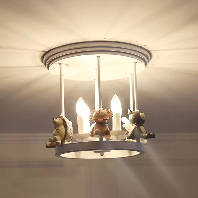 Kinderkamerkaars Semi-inbouwlamp met dierlijk metaal 4 lampen Modern wit plafondarmatuur Clearhalo