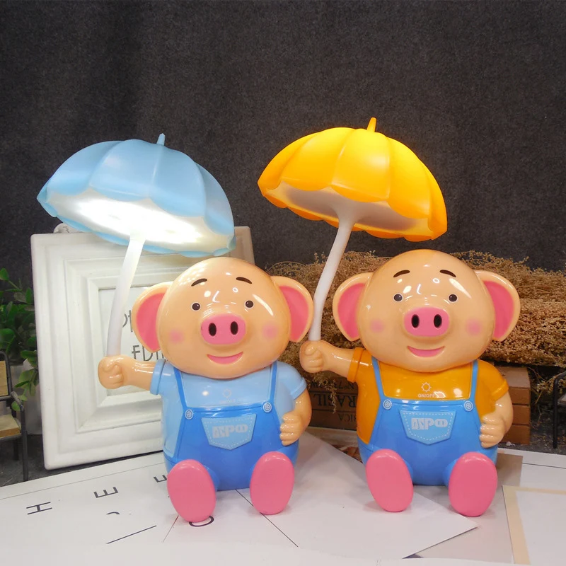 Kinderparaplu-bureaulamp met Piggy 1-kops kunststof tafellamp voor kinderslaapkamer Clearhalo