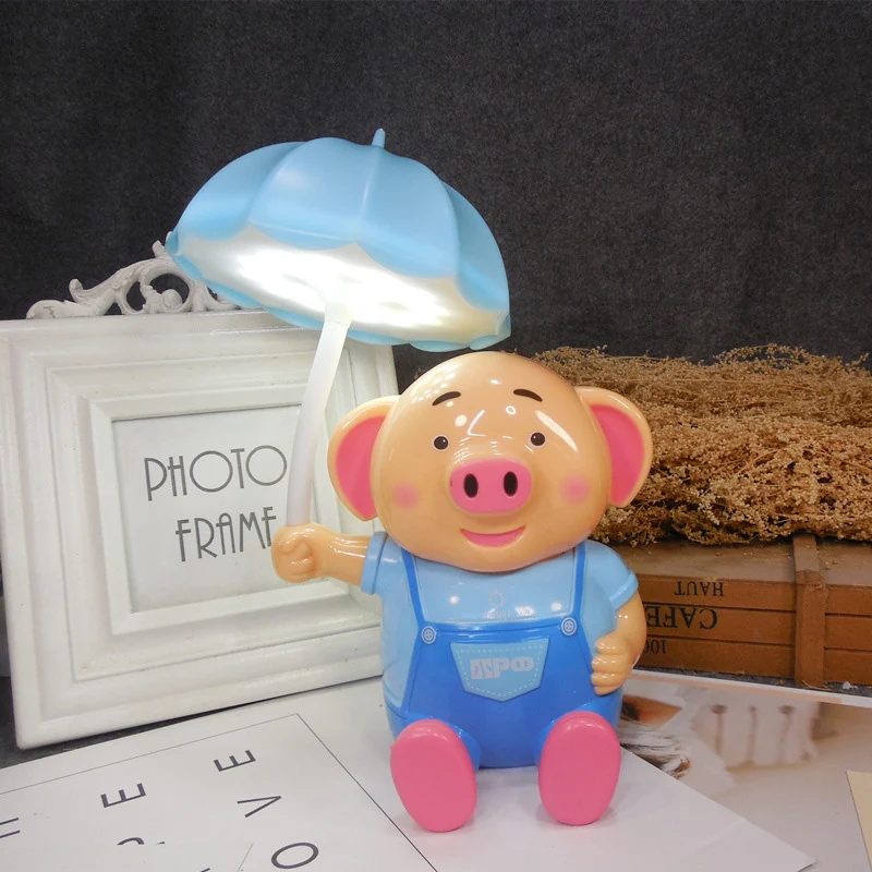 Kinderparaplu-bureaulamp met Piggy 1-kops kunststof tafellamp voor kinderslaapkamer Clearhalo