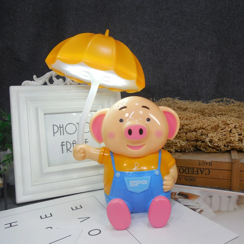 Kinderparaplu-bureaulamp met Piggy 1-kops kunststof tafellamp voor kinderslaapkamer Clearhalo