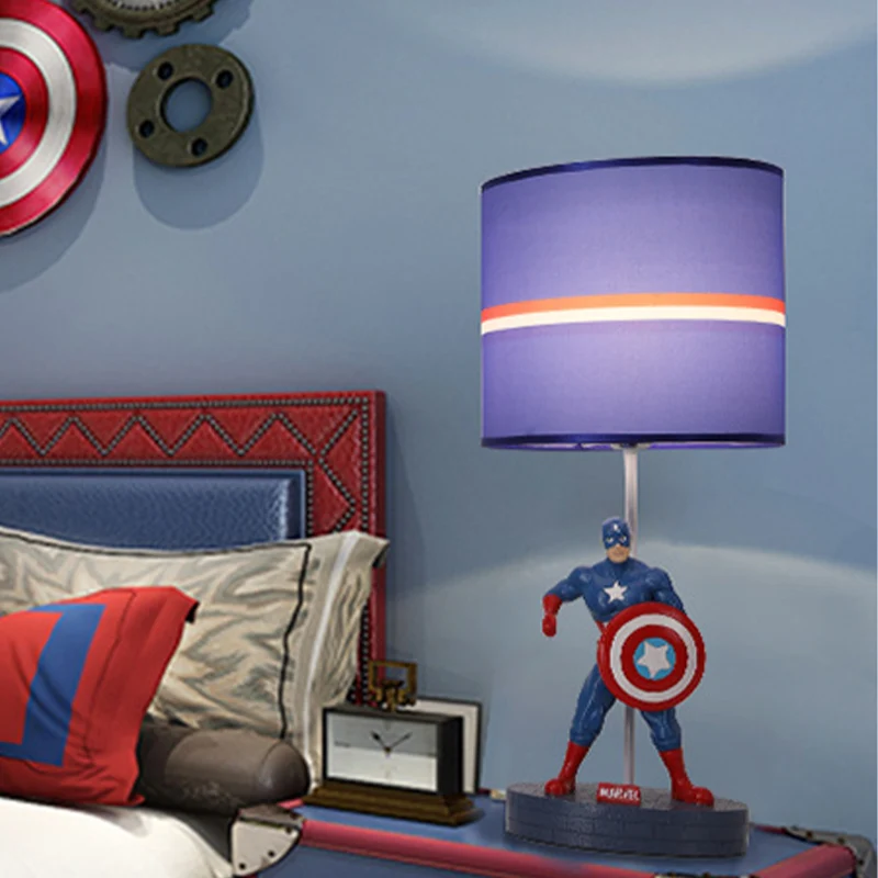 Kindertrommelstof nachtlampje 1 hoofdnachtkastjelamp blauw met stripfiguurdecoratie Clearhalo