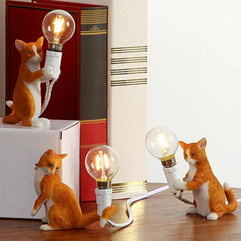 Kitten Nachtkastje Licht Decoratief Hars 1 Lamp Kinderslaapkamer Nachtkastje Lamp Clearhalo