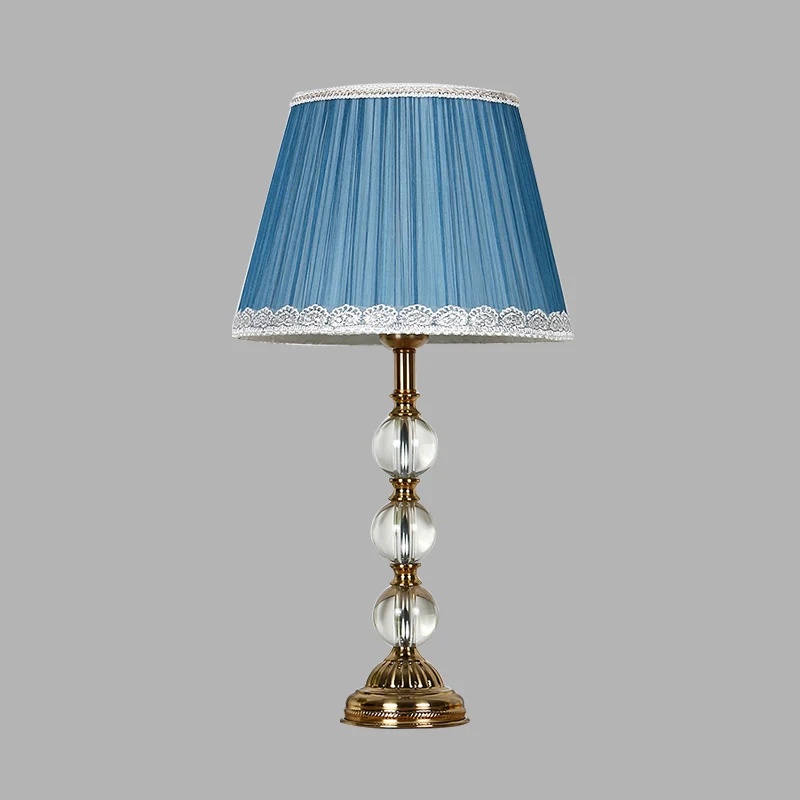 Klassiek nachtkastje met geplooide schaduw, 1 nachtkastje van lichte stof blauw voor slaapkamer met kristallen decoratie C...