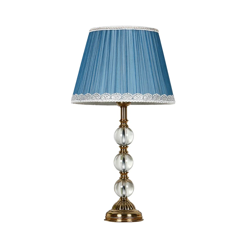 Klassiek nachtkastje met geplooide schaduw, 1 nachtkastje van lichte stof blauw voor slaapkamer met kristallen decoratie C...