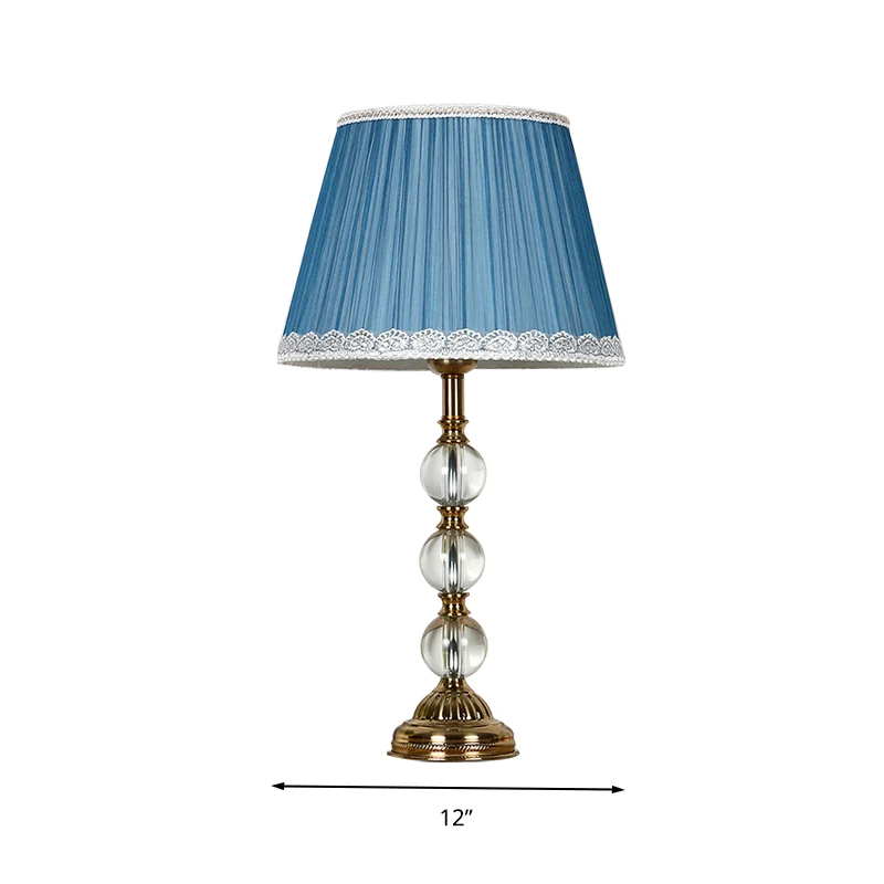 Klassiek nachtkastje met geplooide schaduw, 1 nachtkastje van lichte stof blauw voor slaapkamer met kristallen decoratie C...
