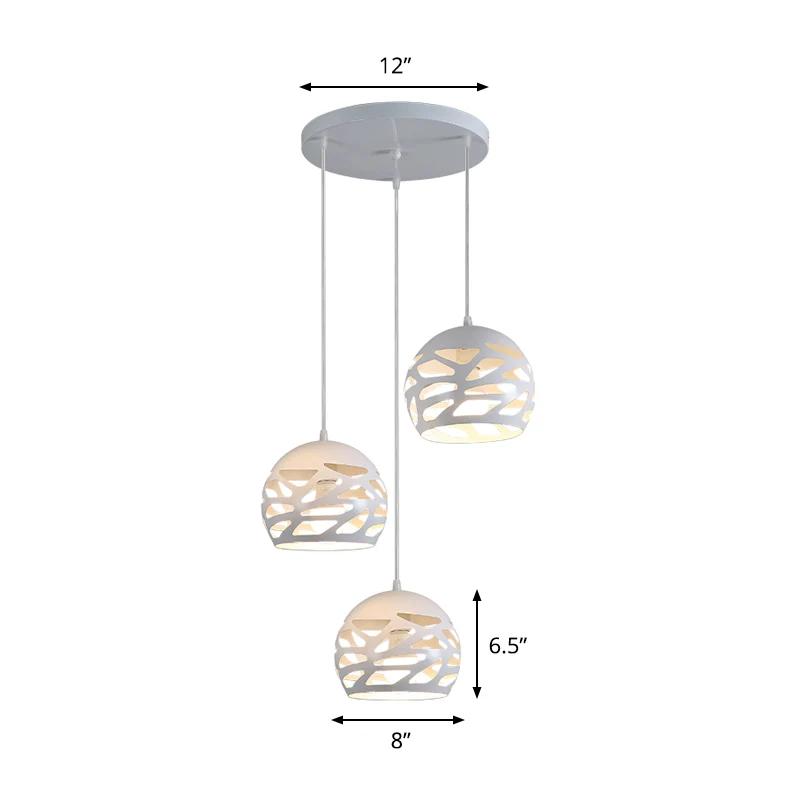 Klassieke 3-kops multi-hangende witte uitgeholde koepelplafondlamp met metalen kap Clearhalo