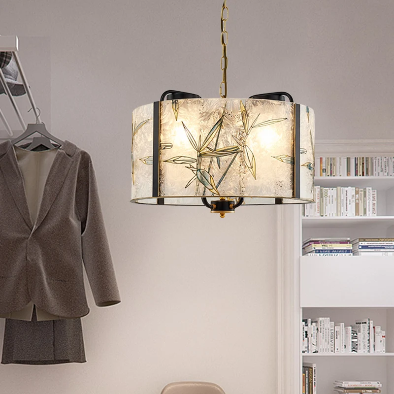 Klassieke Drum Suspension Hanglamp 4 Lichten Wit Glazen Pendellicht voor Woonkamer Clearhalo