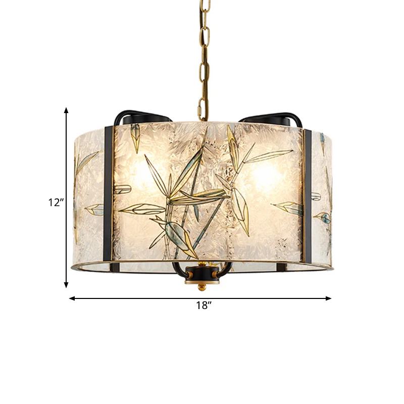 Klassieke Drum Suspension Hanglamp 4 Lichten Wit Glazen Pendellicht voor Woonkamer Clearhalo