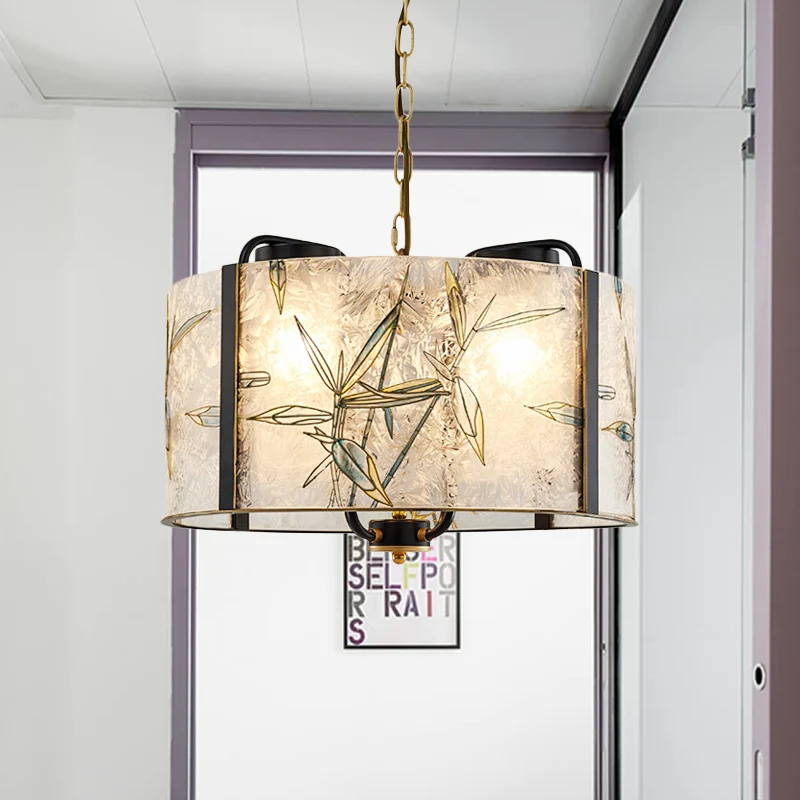 Klassieke Drum Suspension Hanglamp 4 Lichten Wit Glazen Pendellicht voor Woonkamer Clearhalo