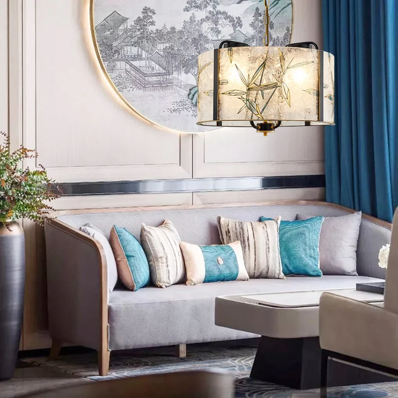 Klassieke Drum Suspension Hanglamp 4 Lichten Wit Glazen Pendellicht voor Woonkamer Clearhalo