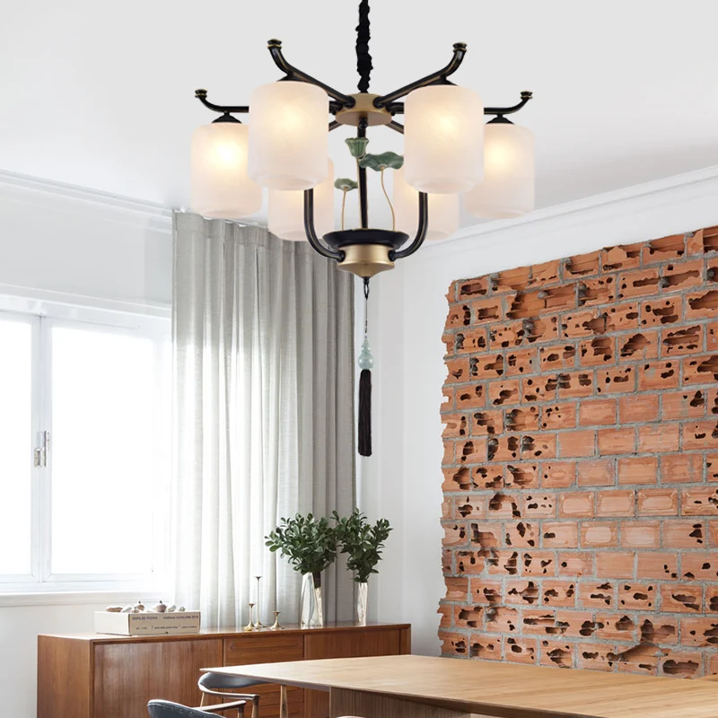 Klassieke gekooide hangende kroonluchter 6/8/10 lichts metalen hangende verlichtingsarmatuur zwart Clearhalo
