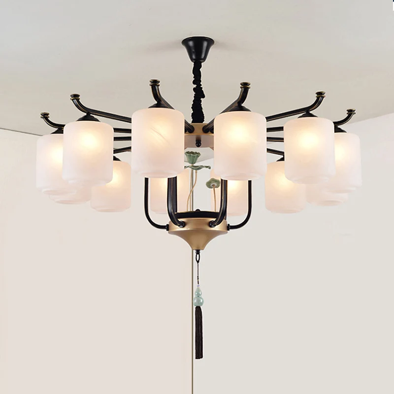 Klassieke gekooide hangende kroonluchter 6/8/10 lichts metalen hangende verlichtingsarmatuur zwart Clearhalo