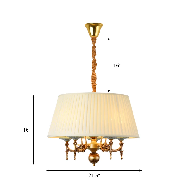 Klassieke hangende kroonluchter met 5 lampen, stoffen hanglamp wit voor eetkamer Clearhalo