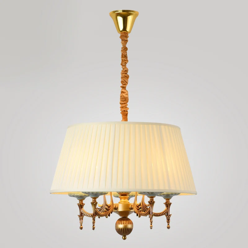 Klassieke hangende kroonluchter met 5 lampen, stoffen hanglamp wit voor eetkamer Clearhalo