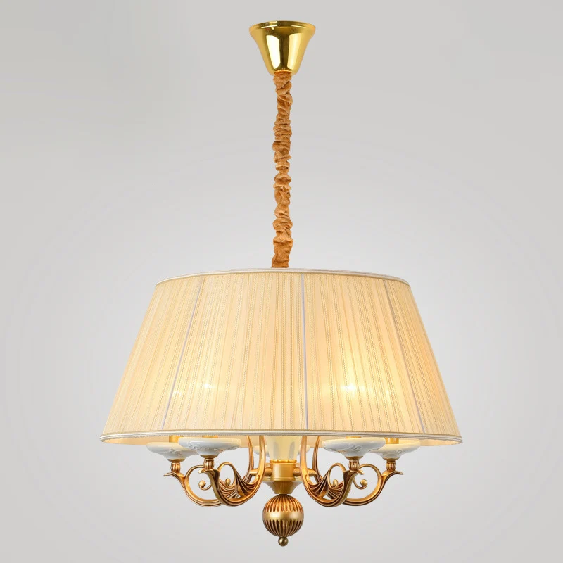 Klassieke hangende kroonluchter met 5 lampen, stoffen hanglamp wit voor eetkamer Clearhalo