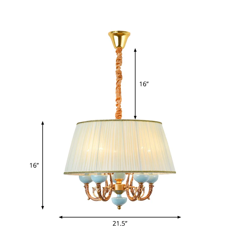 Klassieke hangende kroonluchter met 5 lampen, stoffen hanglamp wit voor eetkamer Clearhalo