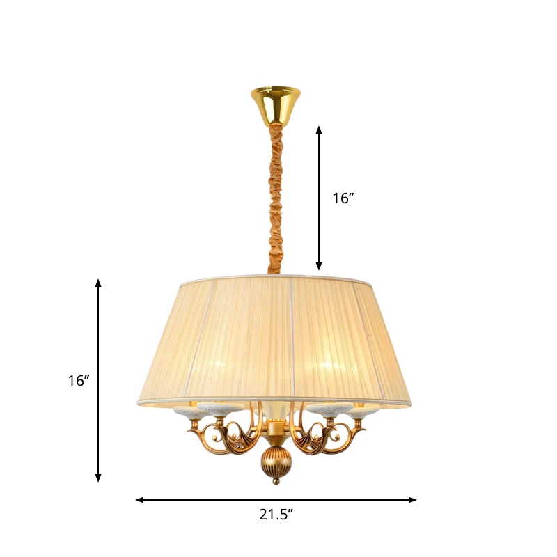 Klassieke hangende kroonluchter met 5 lampen, stoffen hanglamp wit voor eetkamer Clearhalo
