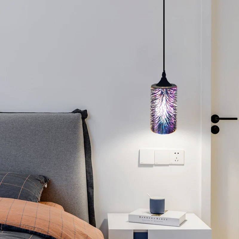 3D kleurrijke glazen cilinder hangende plafondlamp moderne 1-kops zwarte hanglampset Clearhalo