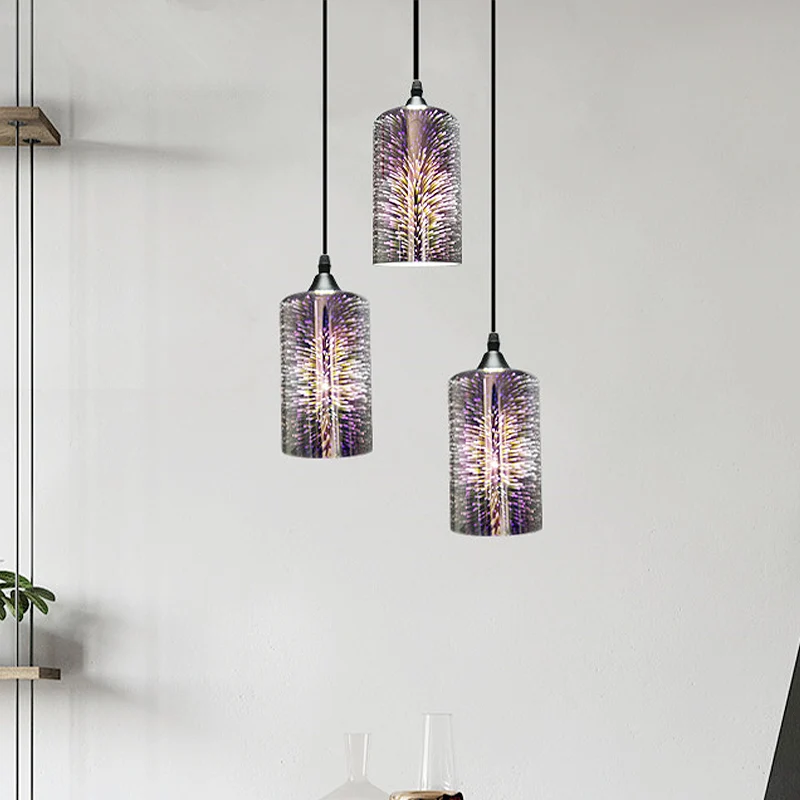 3D kleurrijke glazen cilinder hangende plafondlamp moderne 1-kops zwarte hanglampset Clearhalo