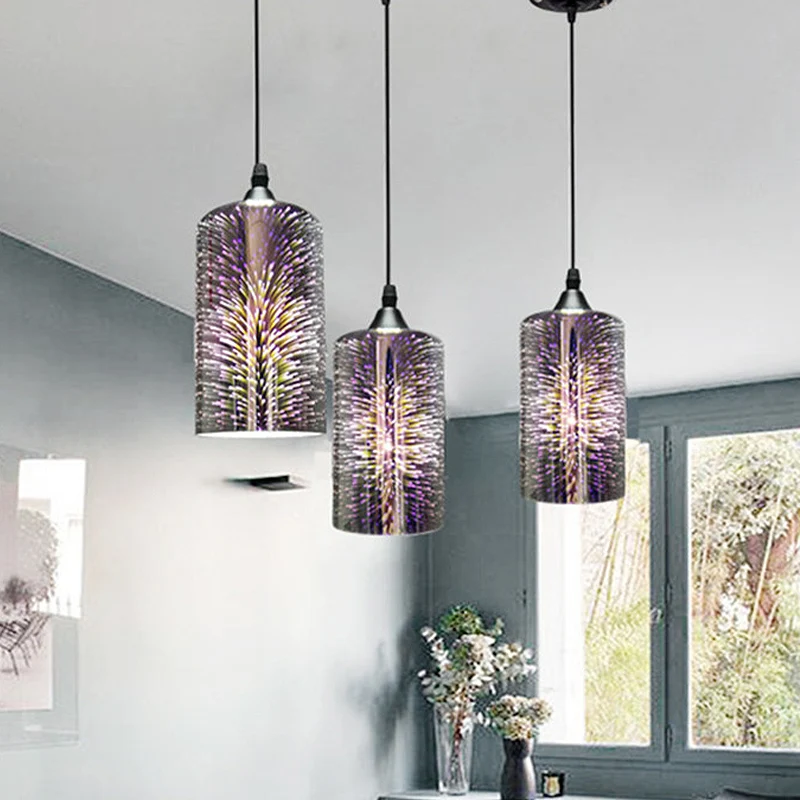 3D kleurrijke glazen cilinder hangende plafondlamp moderne 1-kops zwarte hanglampset Clearhalo