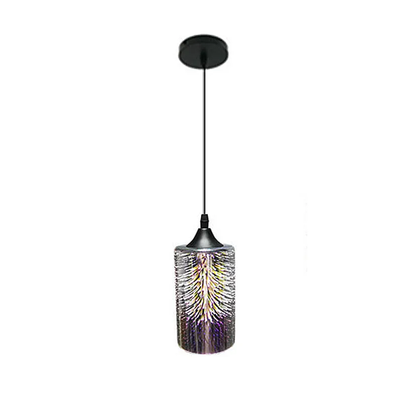 3D kleurrijke glazen cilinder hangende plafondlamp moderne 1-kops zwarte hanglampset Clearhalo