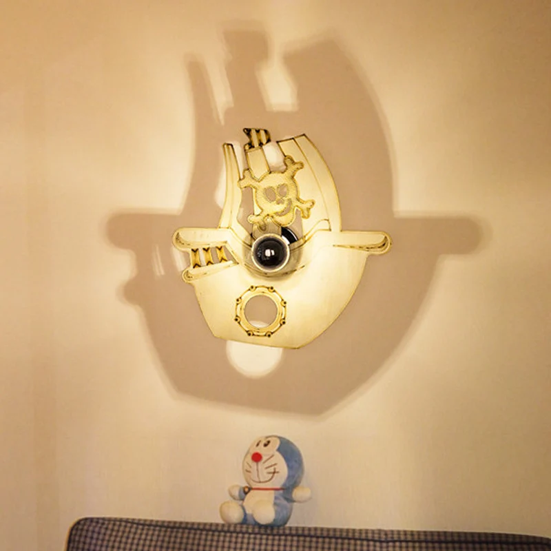 Kleuterschool Gang Piratenschip Wandlamp Hout Enkel licht Cartoon Beige Wandlamp Clearhalo