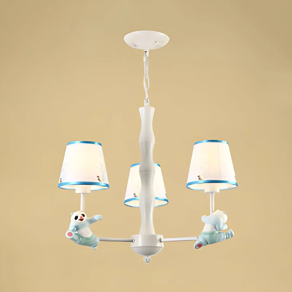 Kleuterschool taps toelopende schaduw hanglamp van stof en metaal Panda-kroonluchter blauw/roze Clearhalo