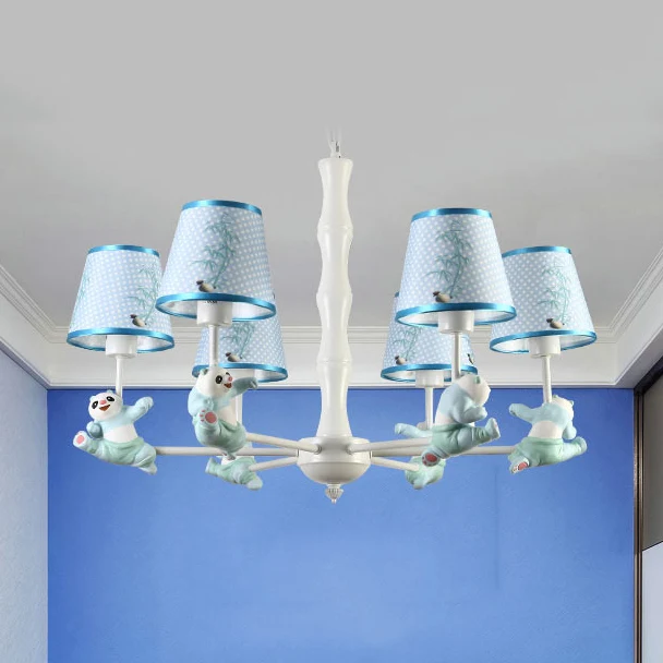 Kleuterschool taps toelopende schaduw hanglamp van stof en metaal Panda-kroonluchter blauw/roze Clearhalo