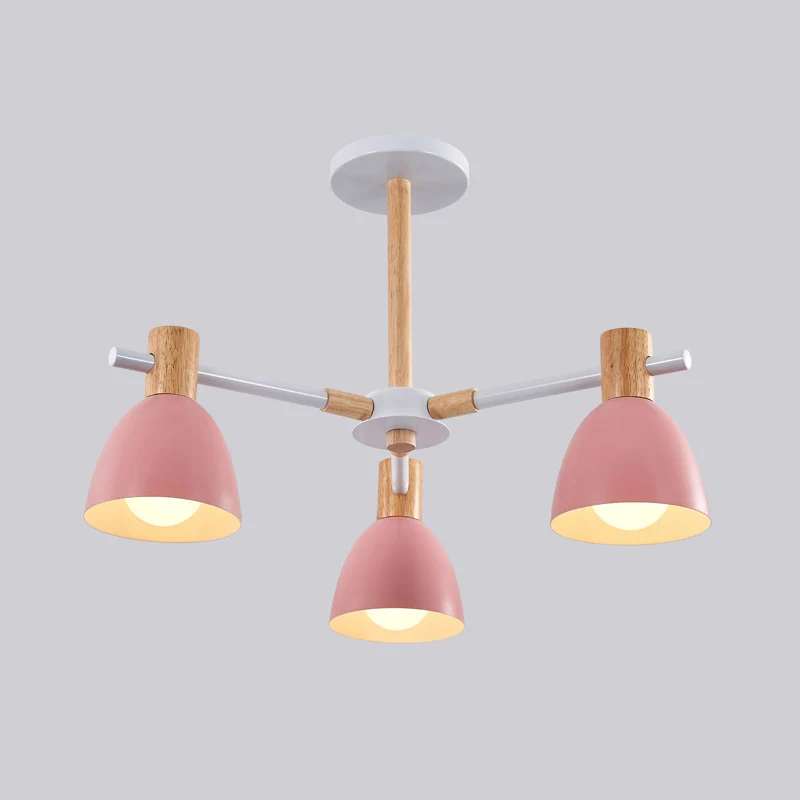 Klokvormige woonkamerkroonluchter Metaal Macaron-stijl plafondhanglamp met houten accenten Clearhalo