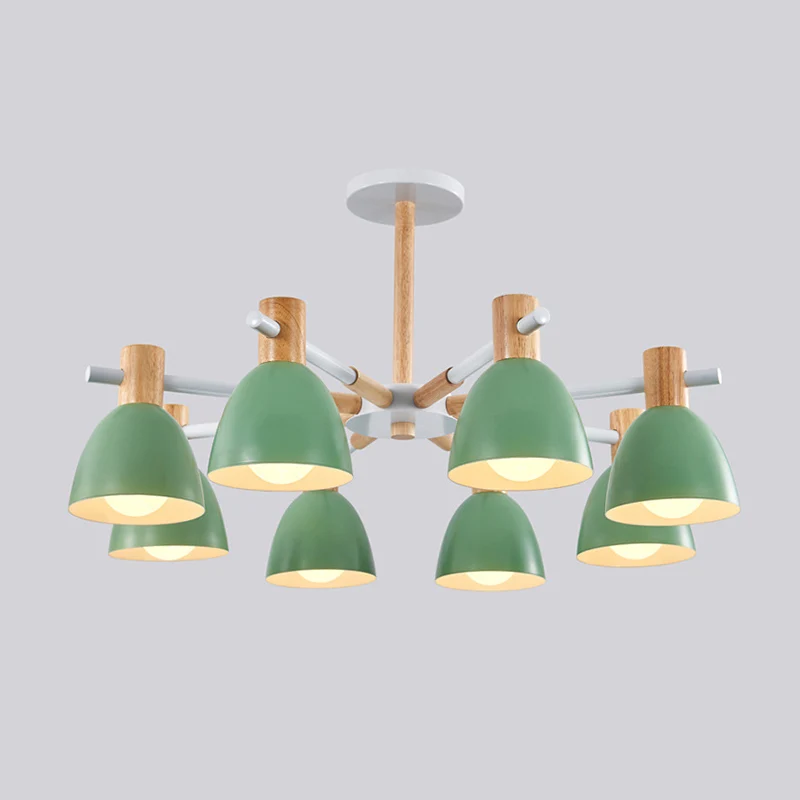 Klokvormige woonkamerkroonluchter Metaal Macaron-stijl plafondhanglamp met houten accenten Clearhalo