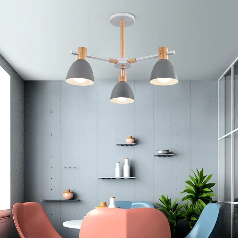 Klokvormige woonkamerkroonluchter Metaal Macaron-stijl plafondhanglamp met houten accenten Clearhalo