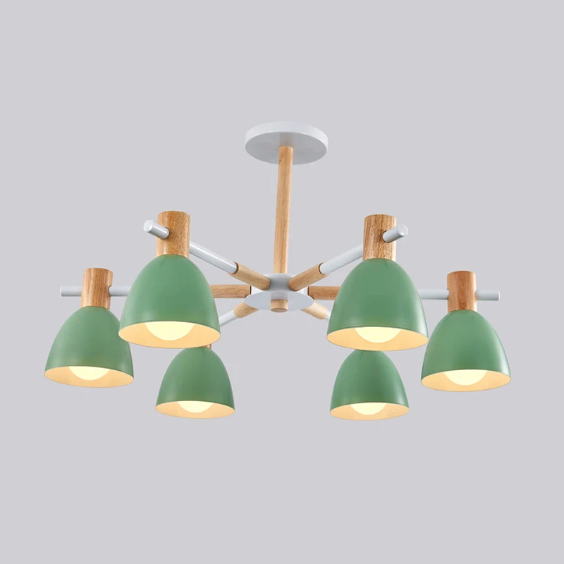 Klokvormige woonkamerkroonluchter Metaal Macaron-stijl plafondhanglamp met houten accenten Clearhalo