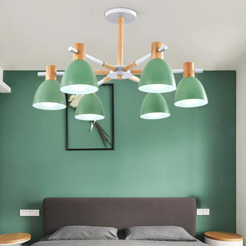 Klokvormige woonkamerkroonluchter Metaal Macaron-stijl plafondhanglamp met houten accenten Clearhalo