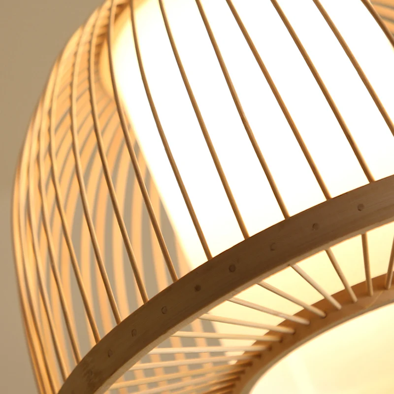 Koepel hanglamp modernisme bamboe 1 lamp 14"/16" brede houten plafondhanglamp met stoffen binnenkap Clearhalo