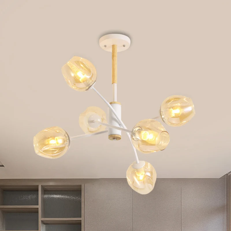 Koepel Woonkamer Kroonluchter Verlichting Blauw/Tan Glas 6/8 Lichten Eigentijdse Stijlvolle Hangende Hanglamp Clearhalo