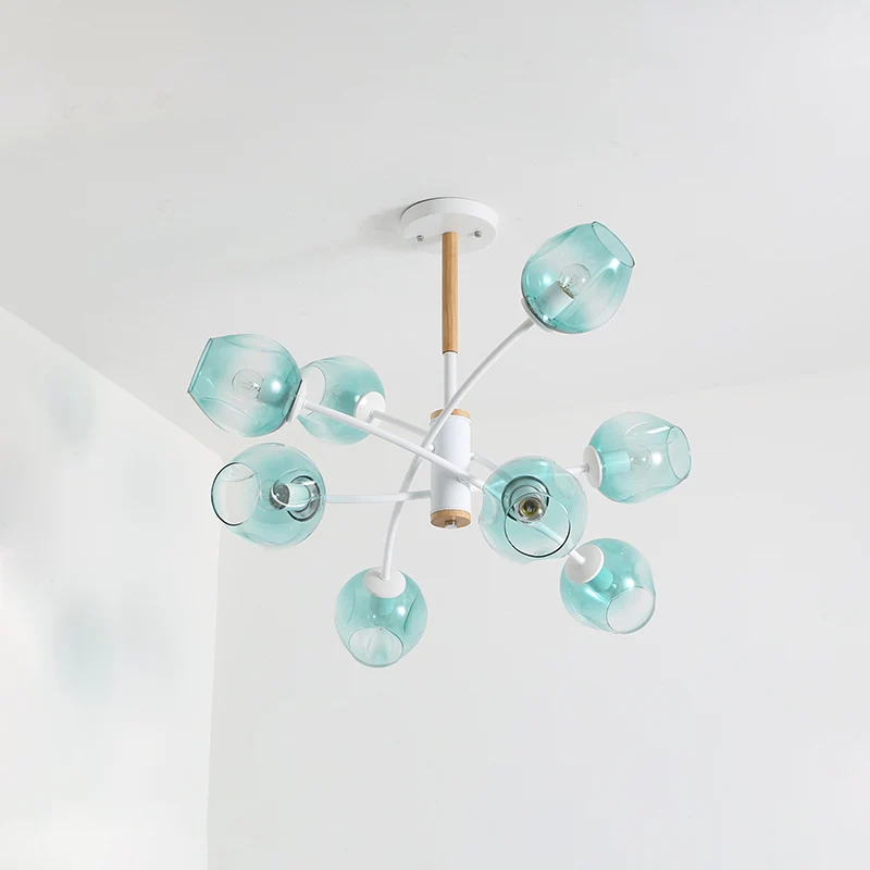 Koepel Woonkamer Kroonluchter Verlichting Blauw/Tan Glas 6/8 Lichten Eigentijdse Stijlvolle Hangende Hanglamp Clearhalo