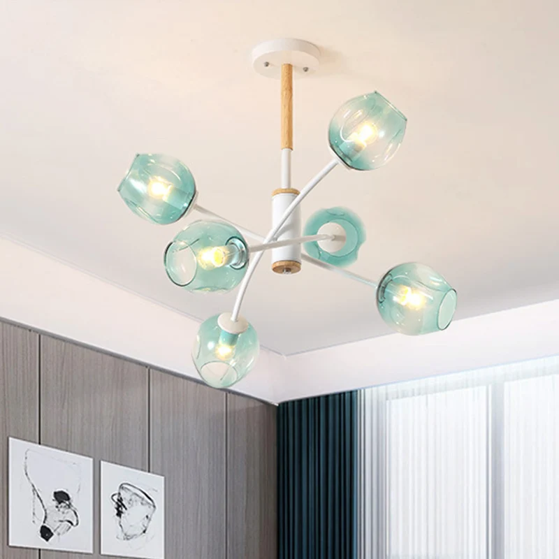 Koepel Woonkamer Kroonluchter Verlichting Blauw/Tan Glas 6/8 Lichten Eigentijdse Stijlvolle Hangende Hanglamp Clearhalo