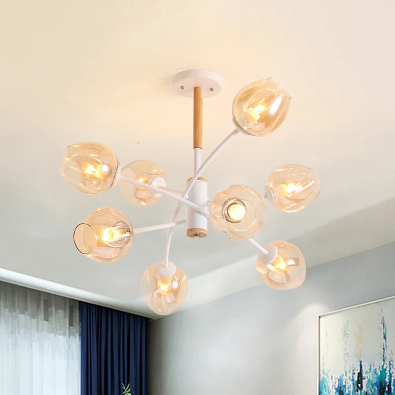 Koepel Woonkamer Kroonluchter Verlichting Blauw/Tan Glas 6/8 Lichten Eigentijdse Stijlvolle Hangende Hanglamp Clearhalo
