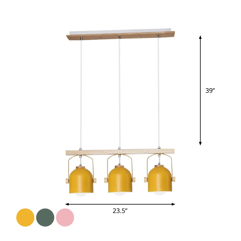 Koepeleilandlamp Scandinavische stijl, 3/4 lichts houten kroonluchterverlichting met metalen kap Clearhalo