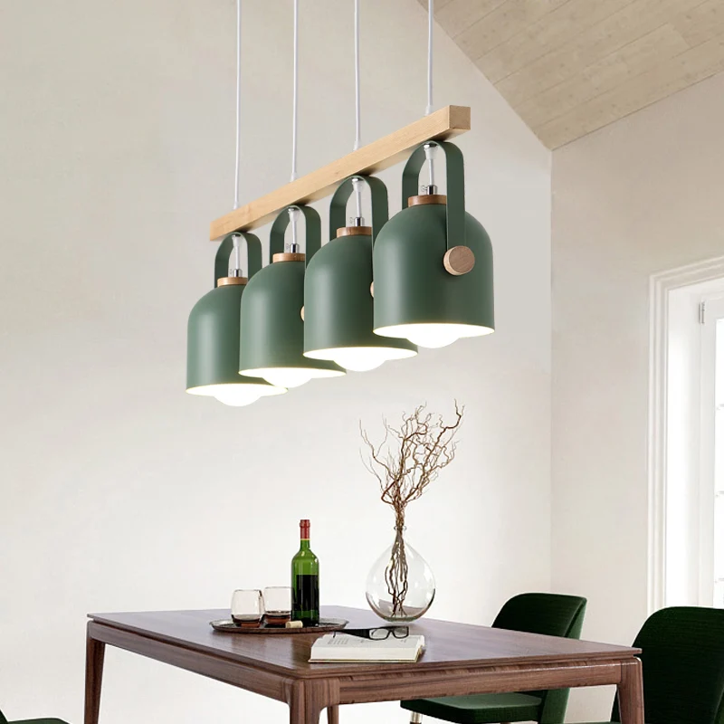 Koepeleilandlamp Scandinavische stijl, 3/4 lichts houten kroonluchterverlichting met metalen kap Clearhalo