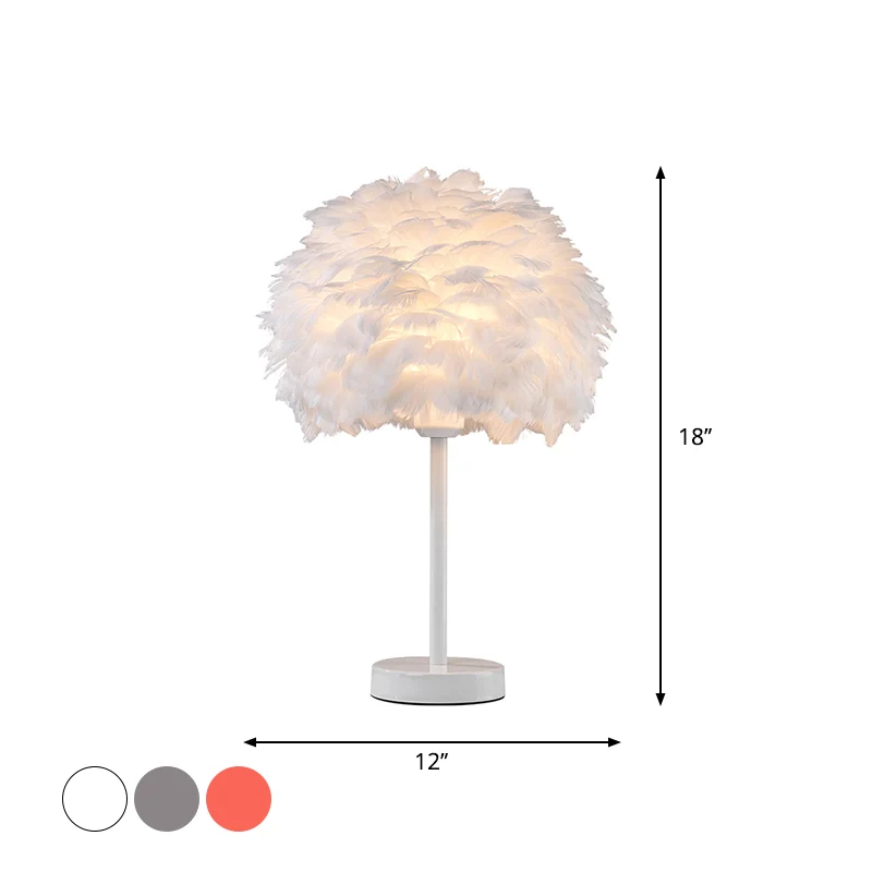 Koepelnachtlampje met ganzenveren, Scandinavisch, 1 lamp, grijs/wit/roze, tafellamp met statief/rechte standaard zwart/wit...