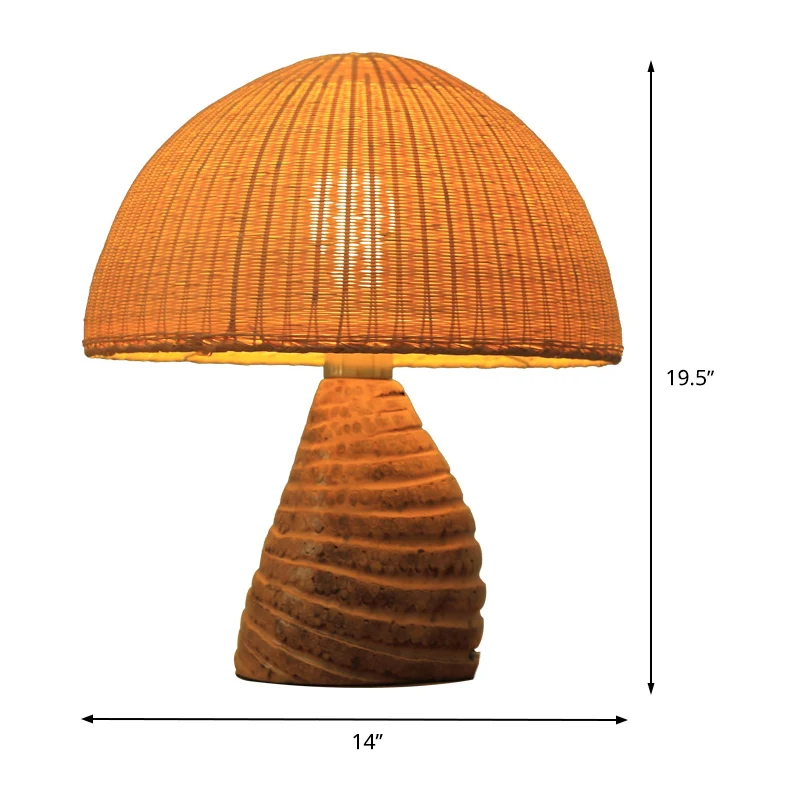 Koepelvormige bamboe kleine bureaulamp Aziatisch 1-kops beige taakverlichting met ronde houten basis Clearhalo