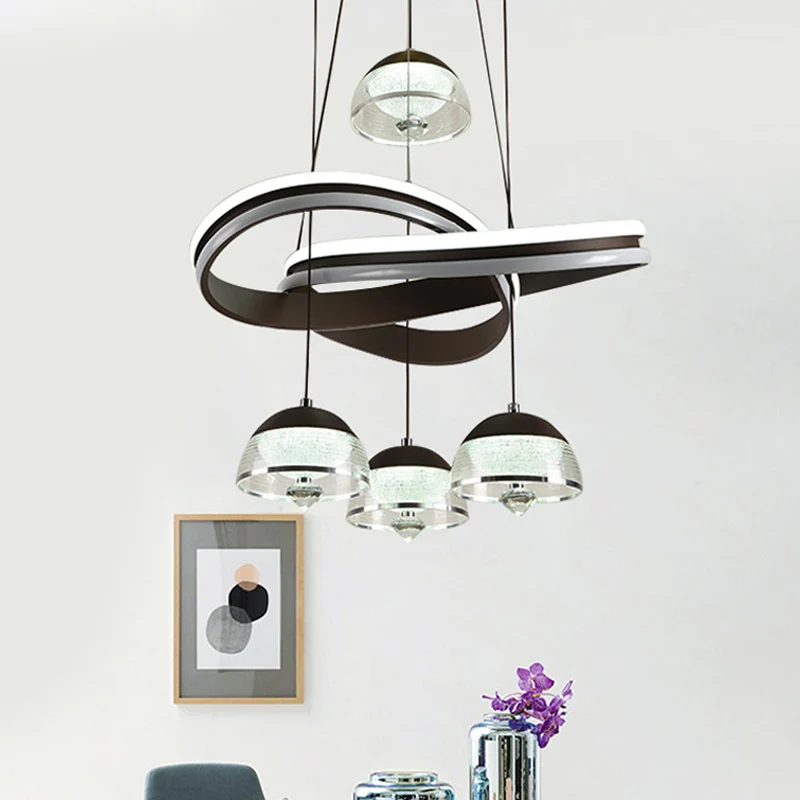 Koepelvormige eetkamer clusterhanger acryl 4-kops modernisme LED hangende plafondlamp zwart met stripstraal Clearhalo