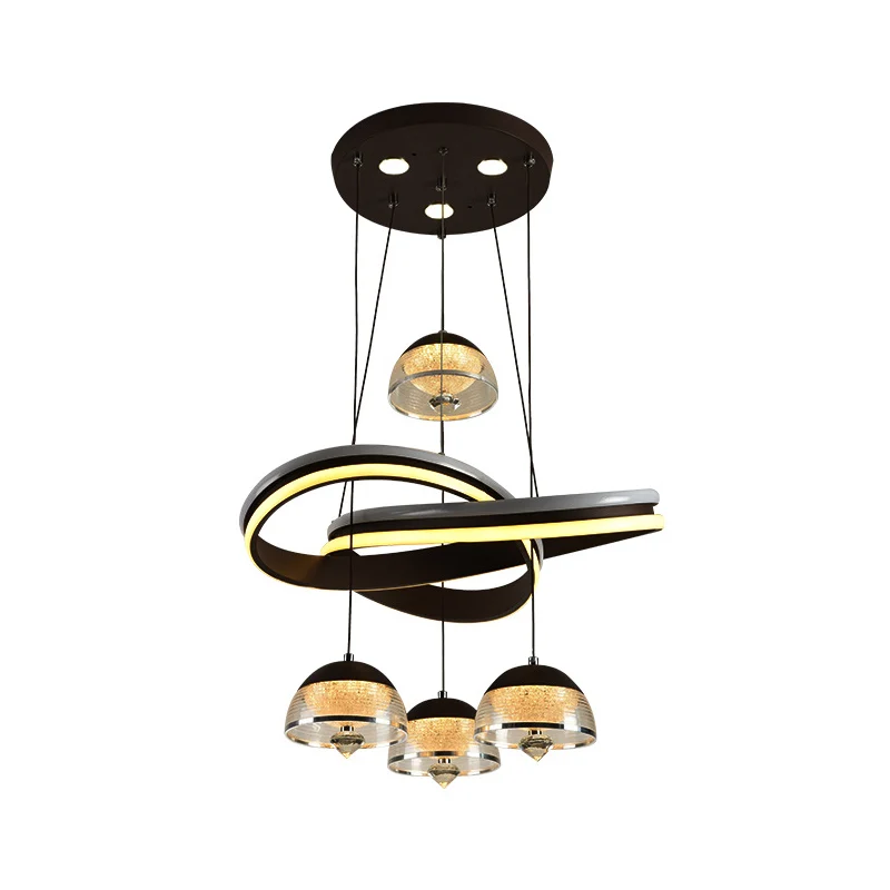Koepelvormige eetkamer clusterhanger acryl 4-kops modernisme LED hangende plafondlamp zwart met stripstraal Clearhalo